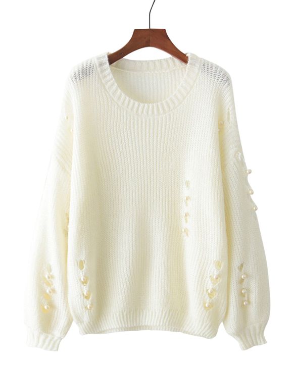 Pearl Holes Sweater - BEIGE 