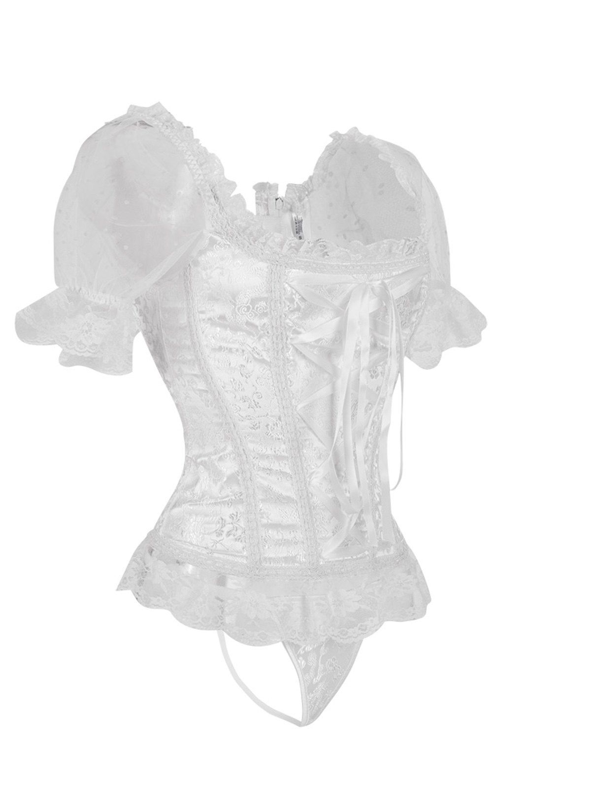 

Princess Floral Ruched Sleeves Costume Corset, White