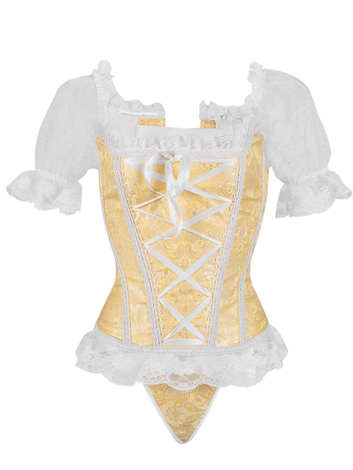 

Princess Floral Ruched Sleeves Costume Corset, Gold