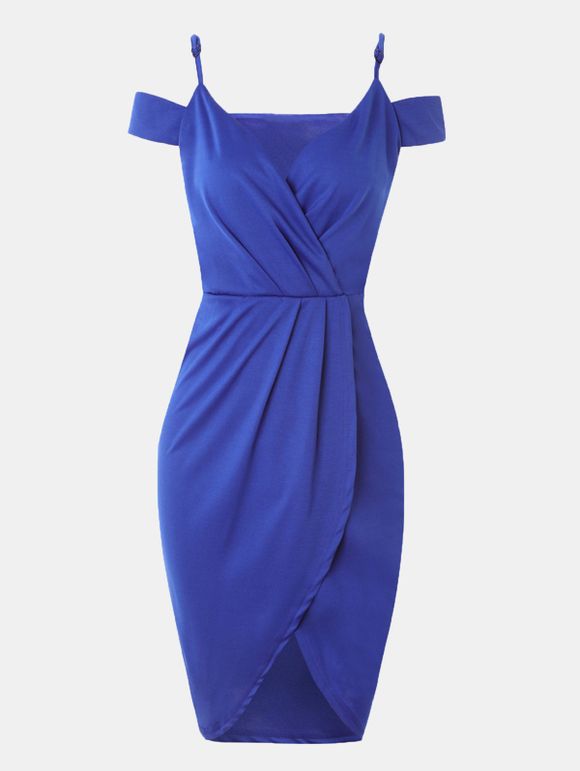 Women V-neck Wrap dress With Irregular Dress - Bleu Royal XL