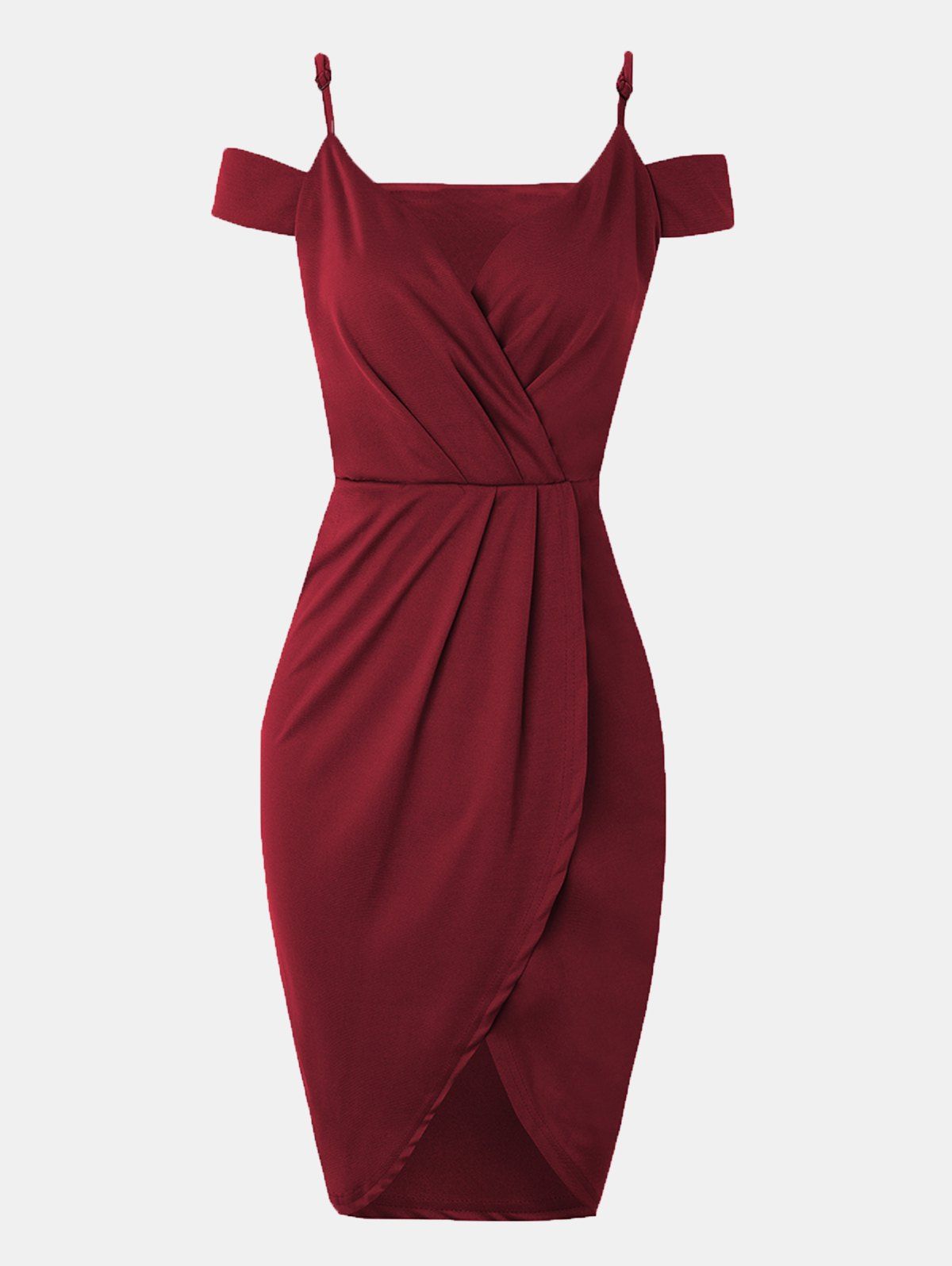 

Women V-neck Wrap dress With Irregular Dress, Red wine
