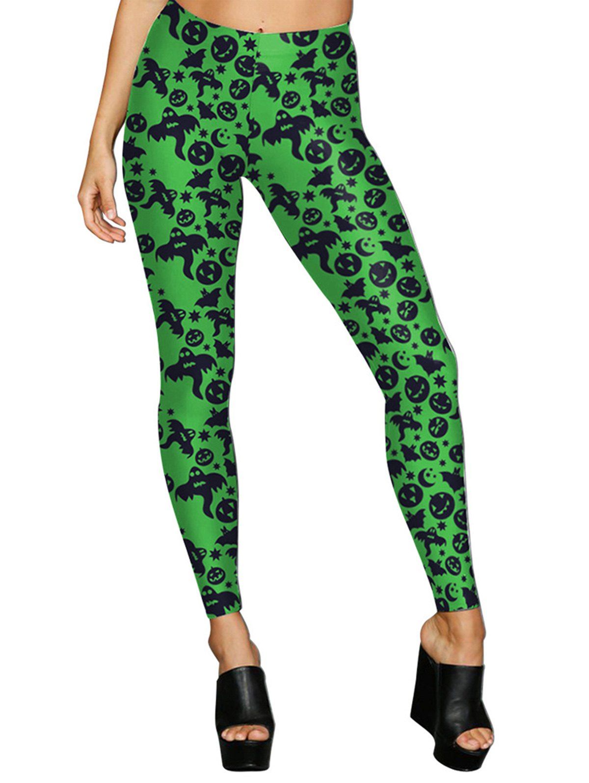 

Women Digital Print Stretchy Ankle Leggings Tights, Green