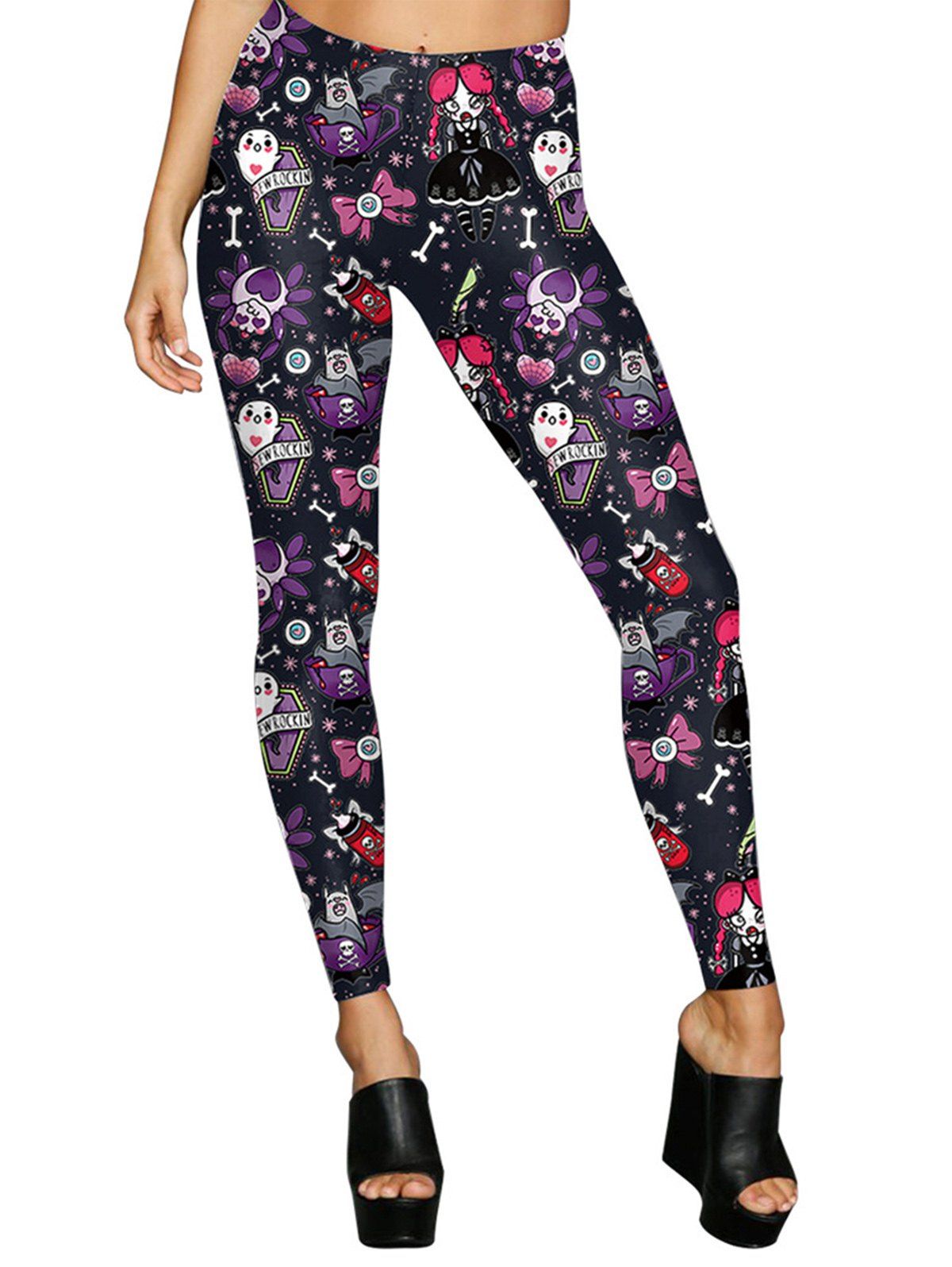 

Women Digital Print Stretchy Ankle Leggings Tights, Purple