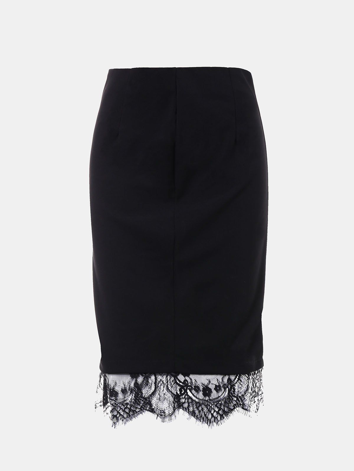 

Lace Edged Knee Length Pencil Skirt, Black
