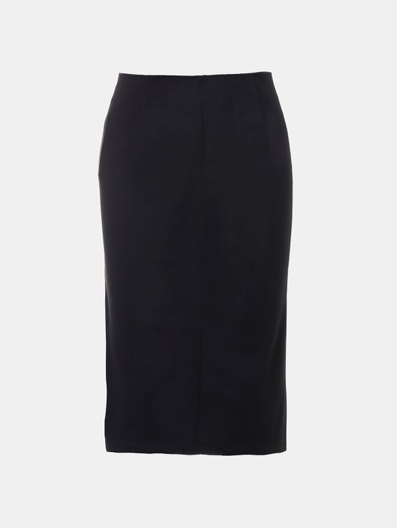 Front Fork Slim and Knee-Leng Pnecil Skirt - Noir L