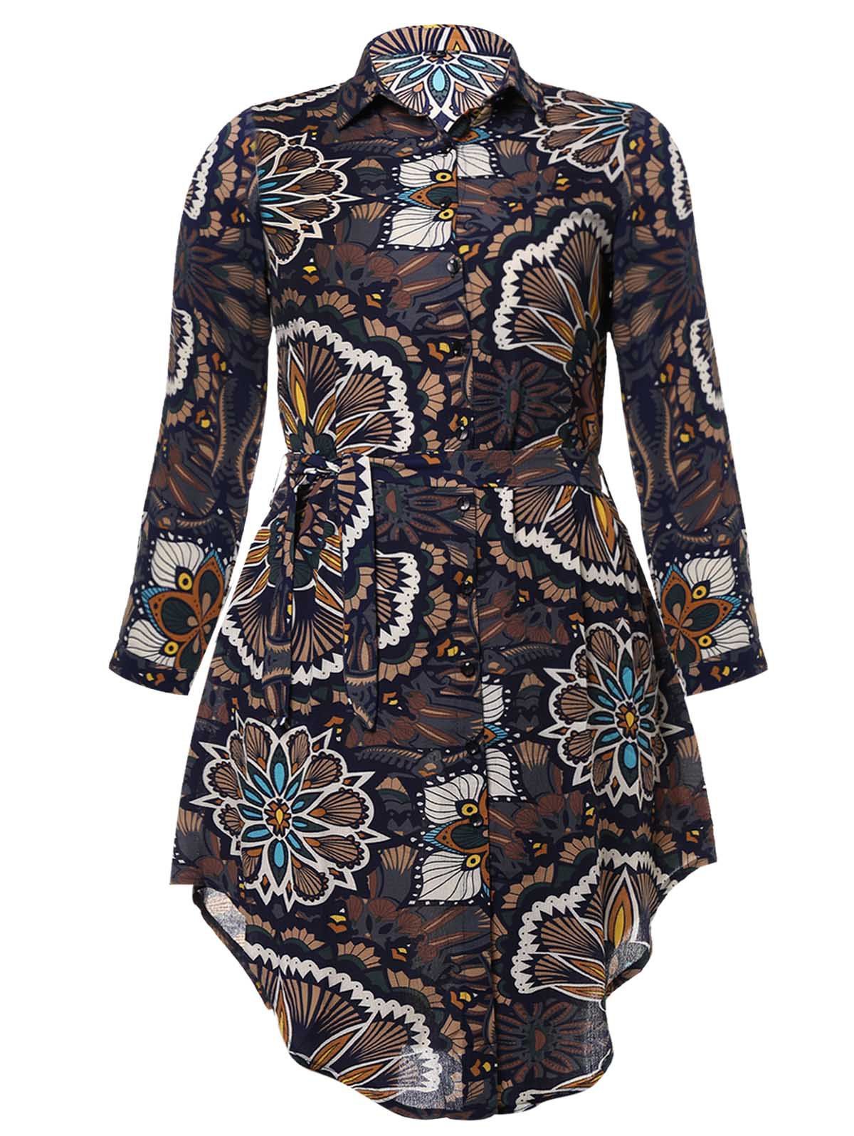 

MoslemPlus Size Loose Print Shirt Dress, #001