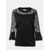 Women's Casual Lace Patchwork Chiffon  Tops - BLACK S