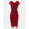 Hollow Lace Short Sleeves Slim Dress - DEEP RED S