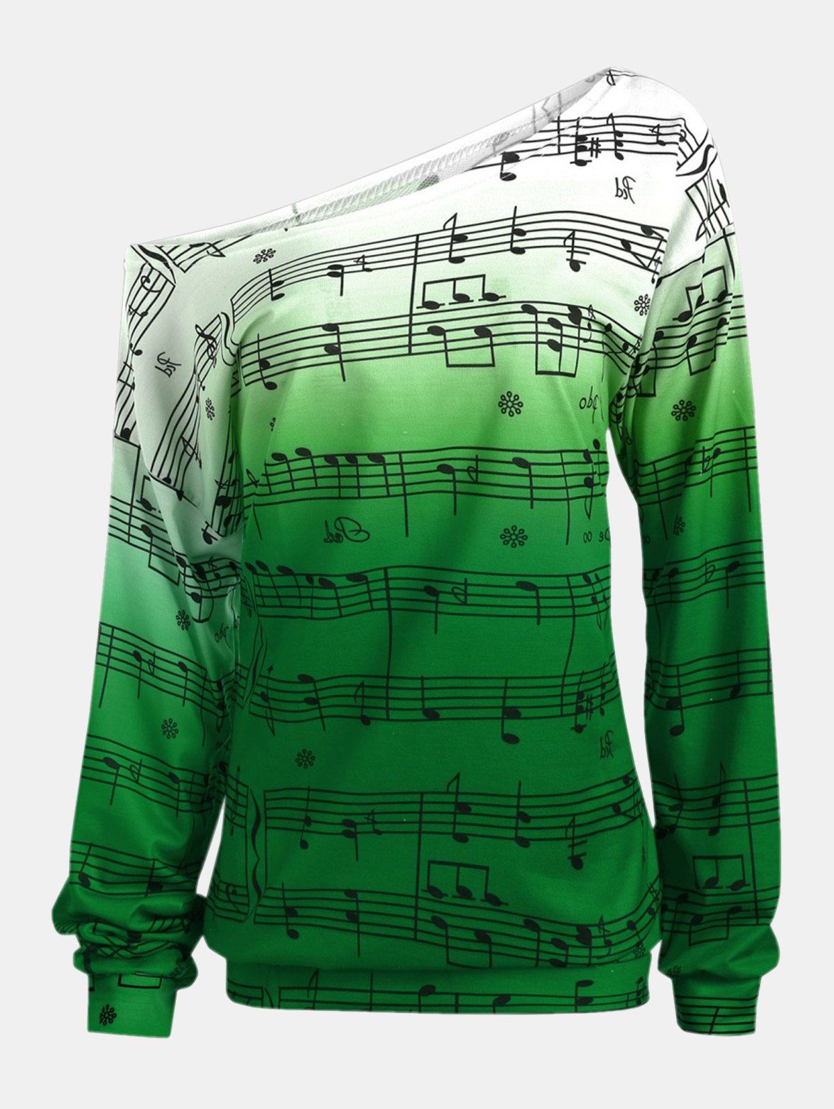 

Personality Gradually Change Color Note Printing Loose Long Sleeve Top, Jungle green