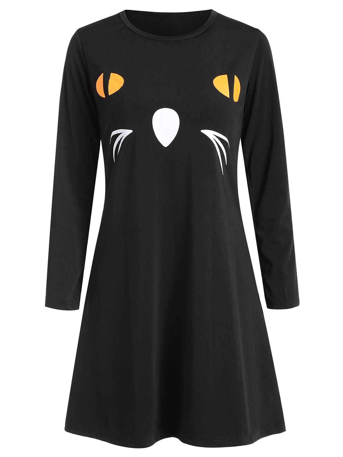 

Women' Round Neck Long Sleeve Halloween Printing A-line Dress, Natural black