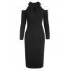 Women's Stand Collar Dew Shoulder Long Sleeved Bodycon Dress - Noir L
