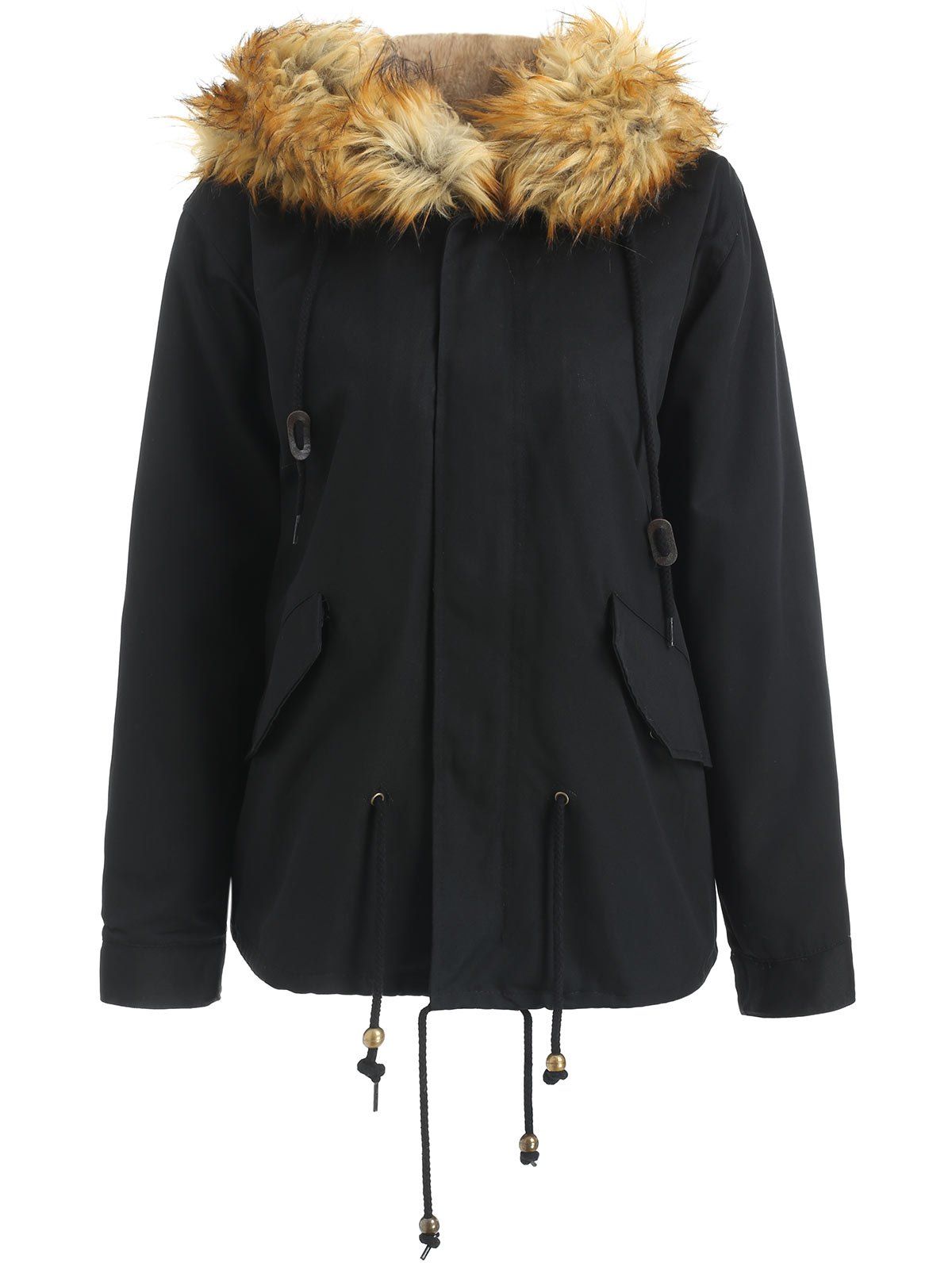 

Fake Fur Collar Coat, Black
