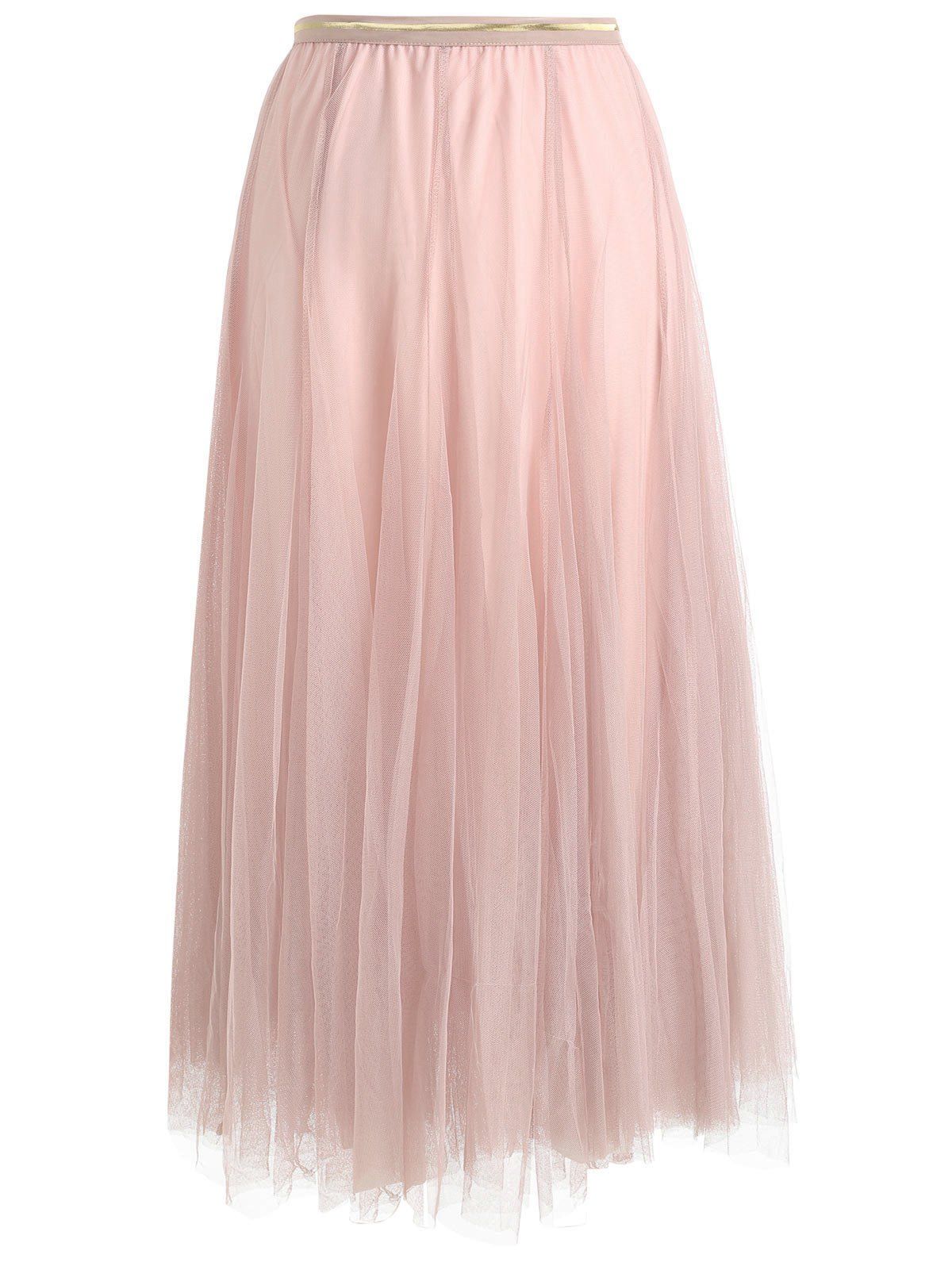 

Womens Elegant Combo Color Waistband Pleats Skirt, Light pink
