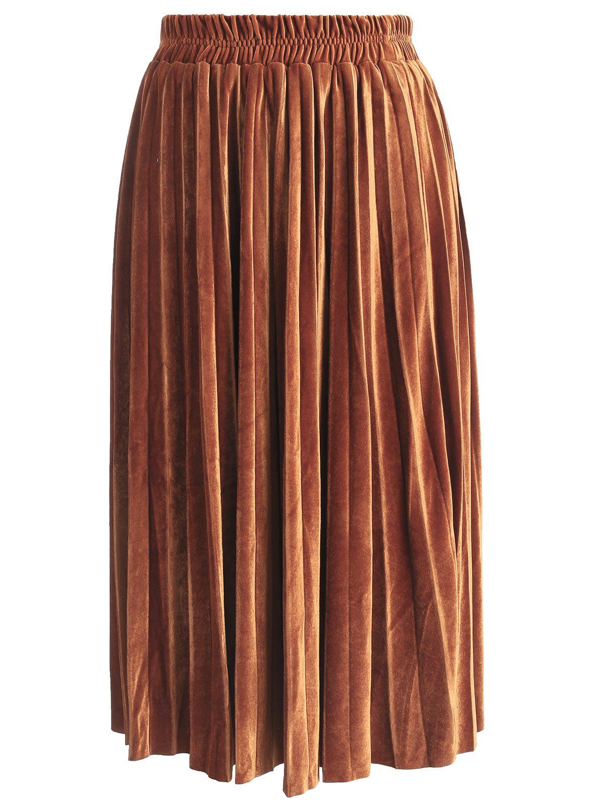 

Womens Velvet Sunray Pleats A Line Elegant Skirt, Gold