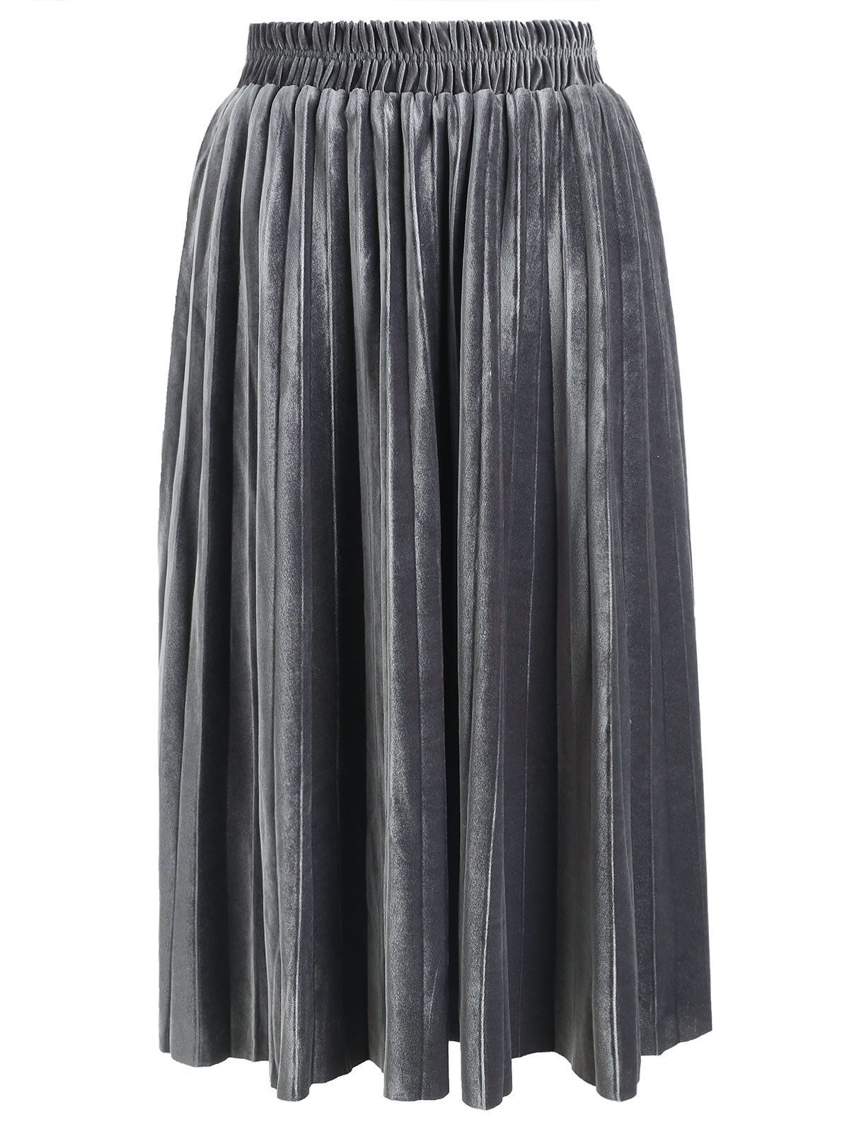 

Womens Velvet Sunray Pleats A Line Elegant Skirt, Silver