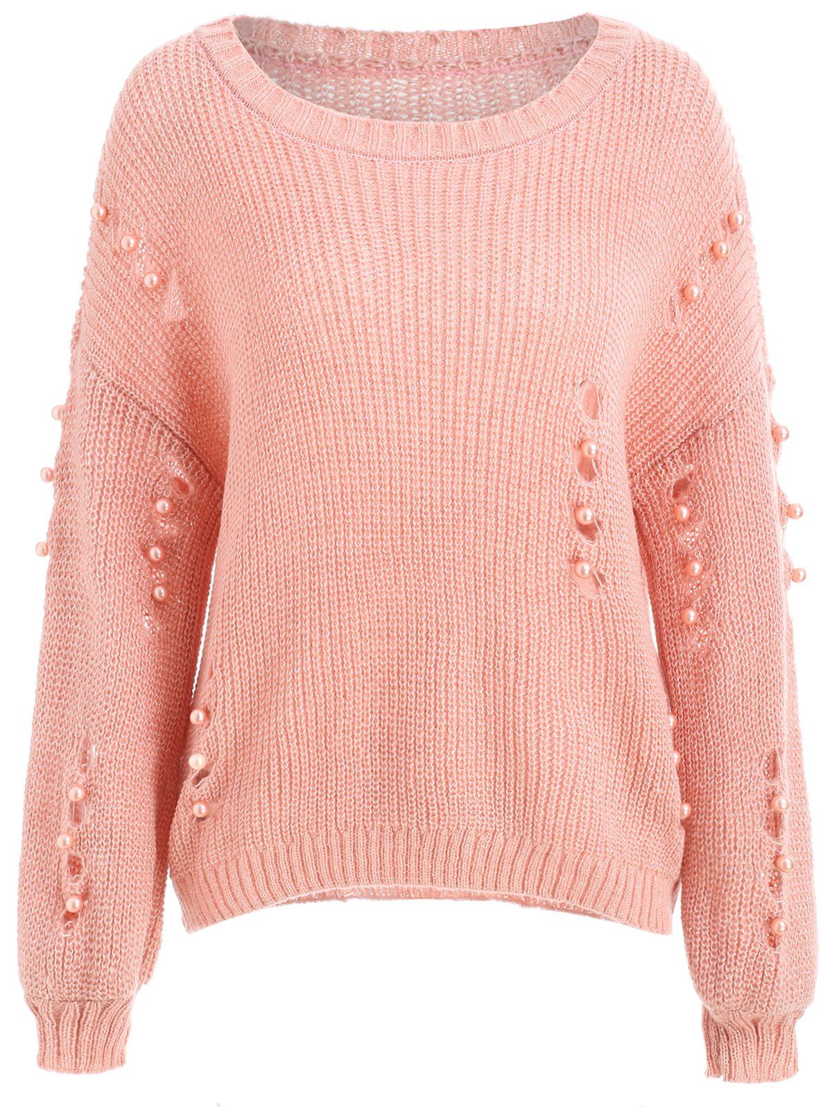 [41% OFF] 2021 Pearl Holes Sweater In PINK | DressLily