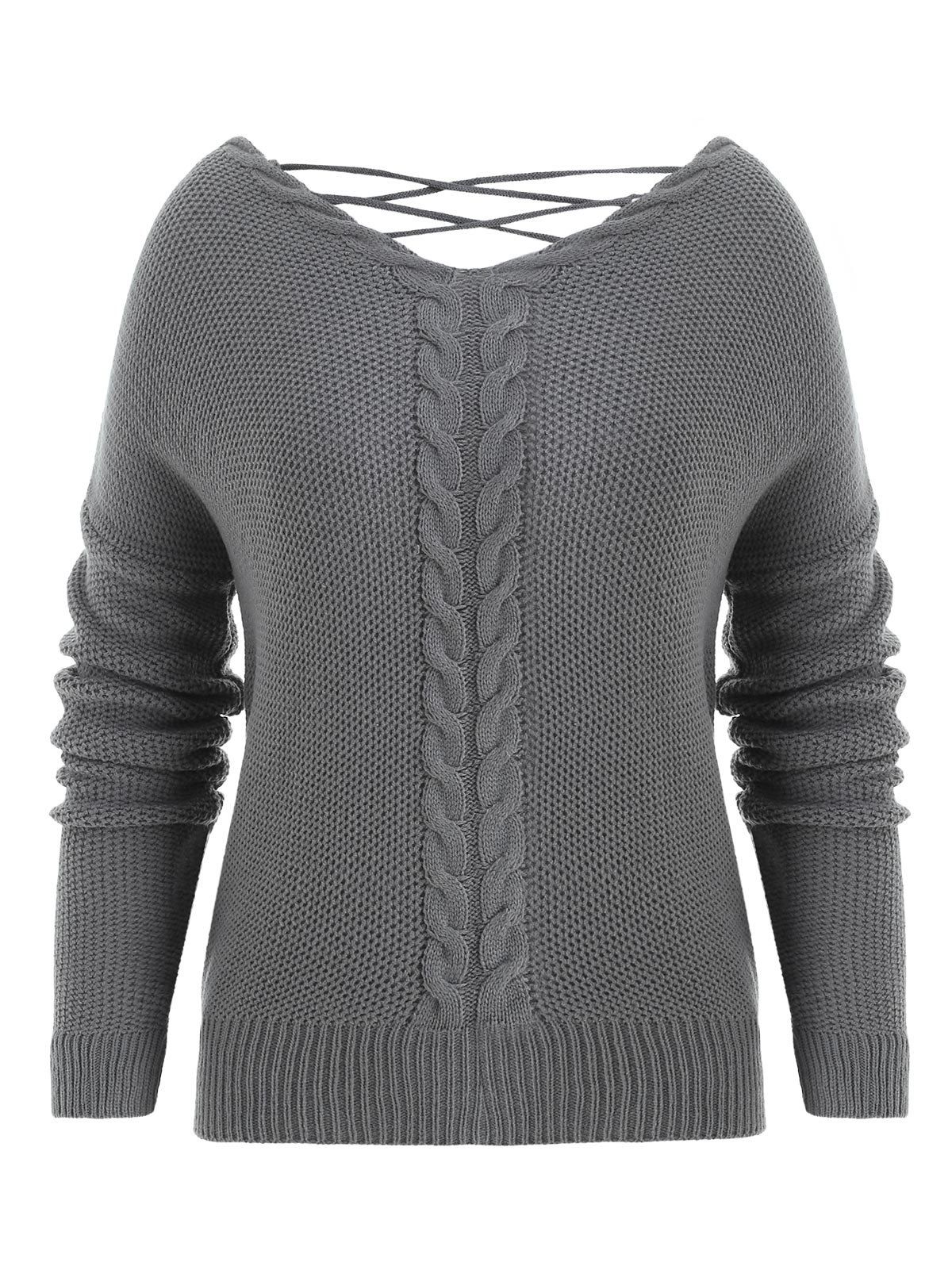 

Twist Tied Back Pullover Sweater, Gray