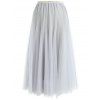 Womens Elegant Combo Color Waistband Pleats Skirt - Gris M