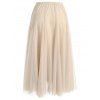 Womens Elegant Combo Color Waistband Pleats Skirt - Beige M