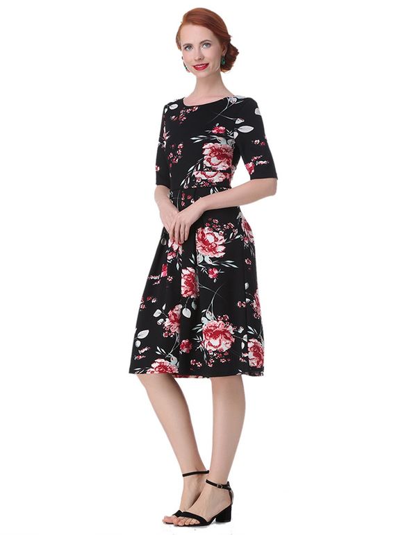 Vintage Backless Floral  Dress - Noir S