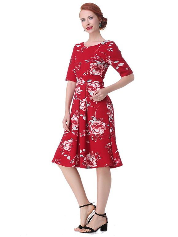 Vintage Backless Floral  Dress - Rouge XL