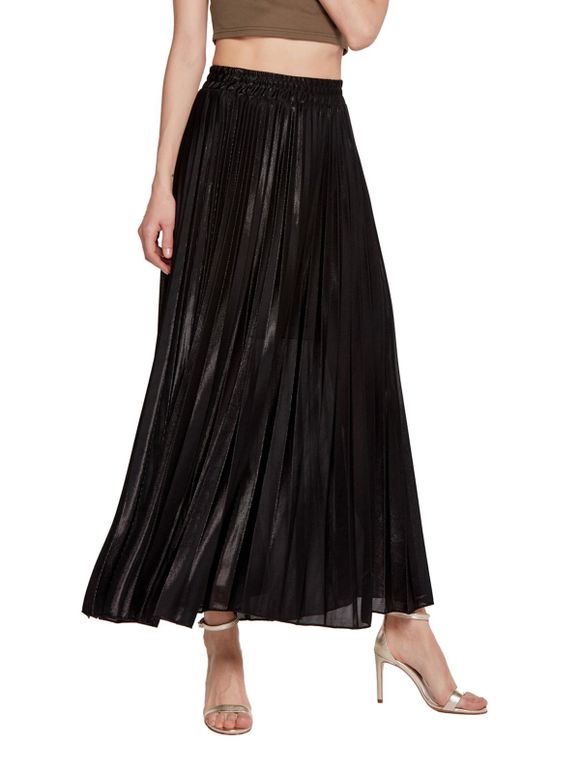 Womens Lurex Sunray Pleats A Line Skirt - Noir L