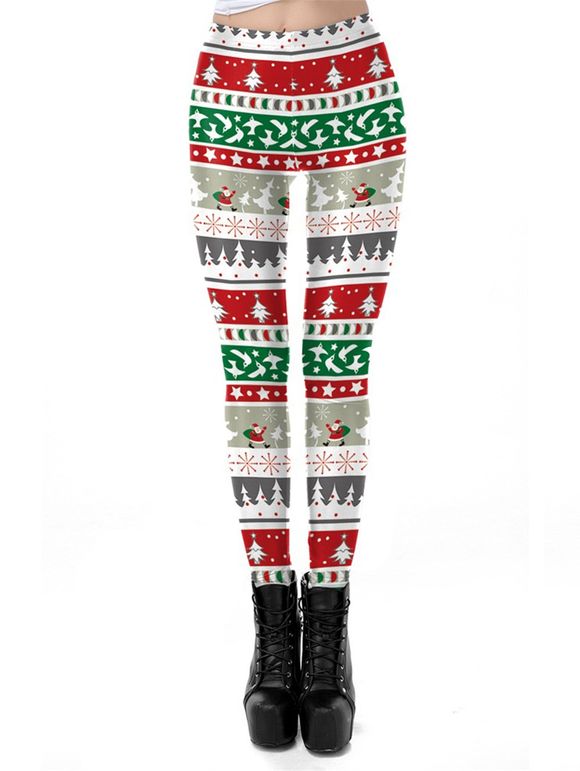 Women Snowflake Graphic Printed Stretchy Leggings Pants - Rouge XL