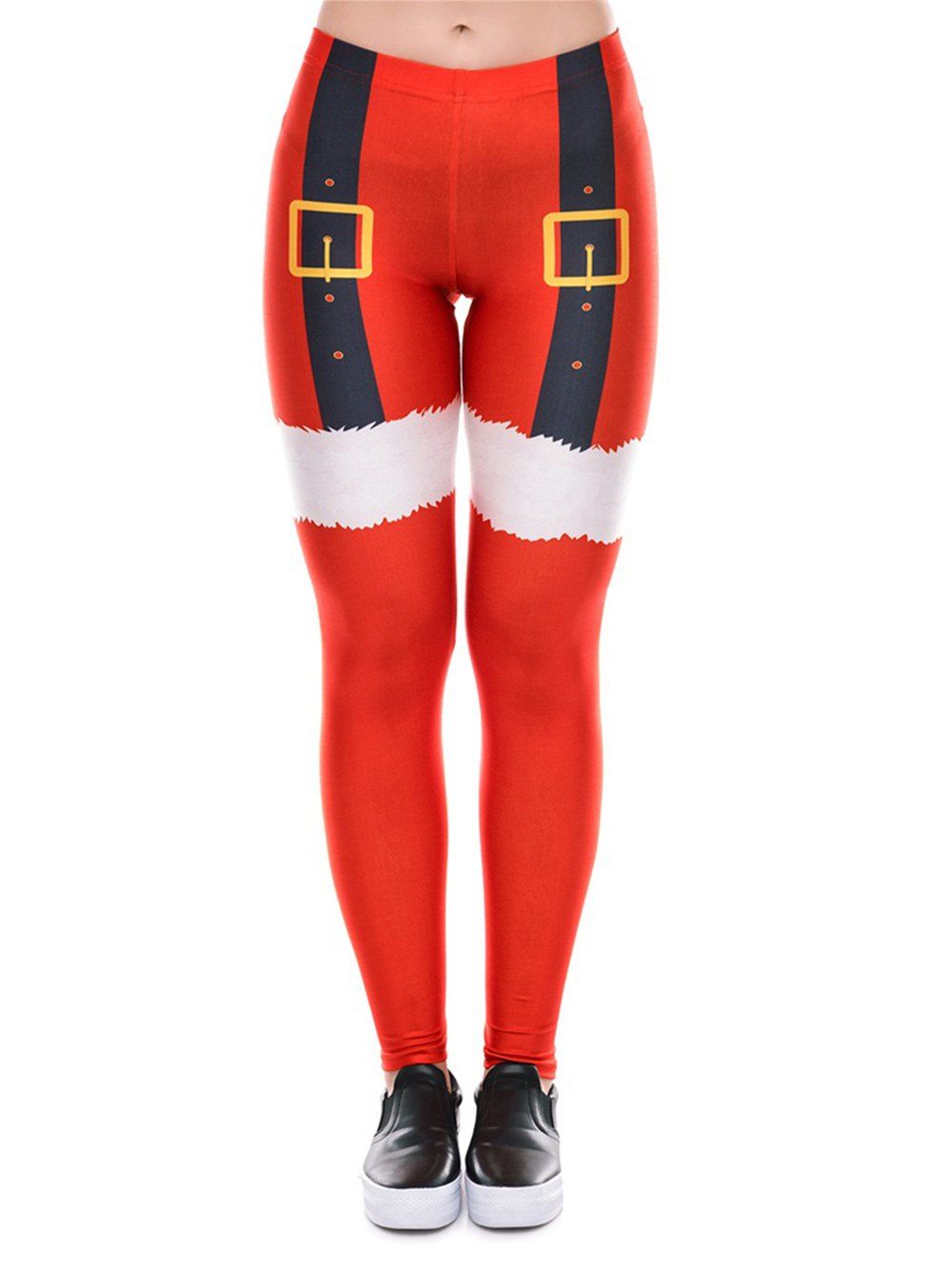 

Womens Santa Christmas Leggings Funny Costume Tights, Red