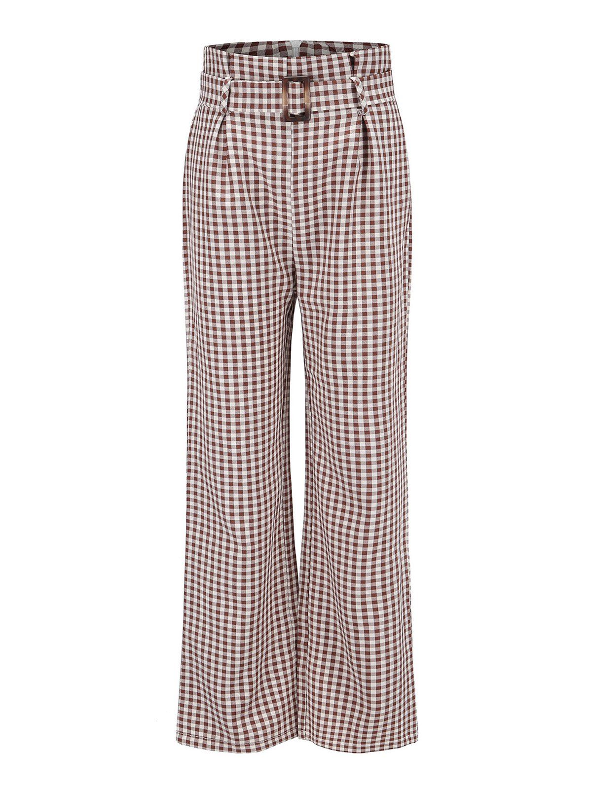 

High waist Tartan design Wide leg pants, Light khaki