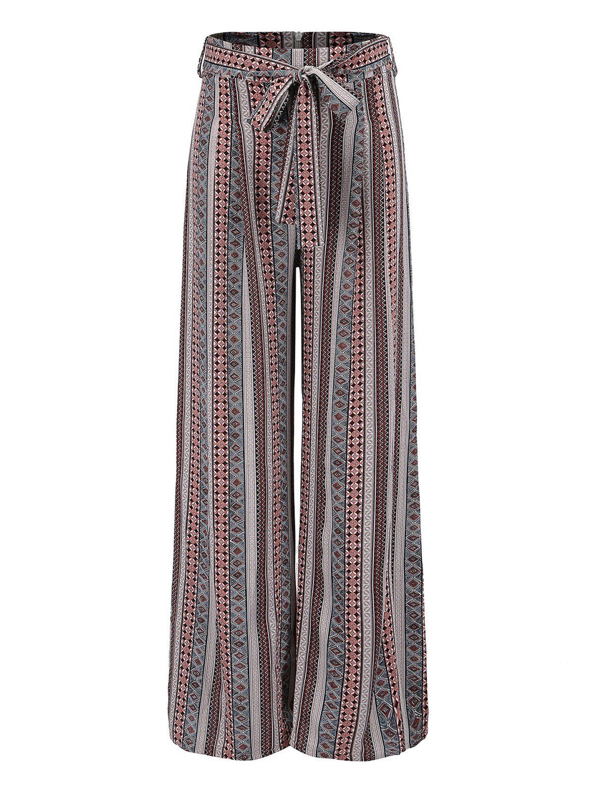 

Bohemian pattern striped wide leg pants, Coffee
