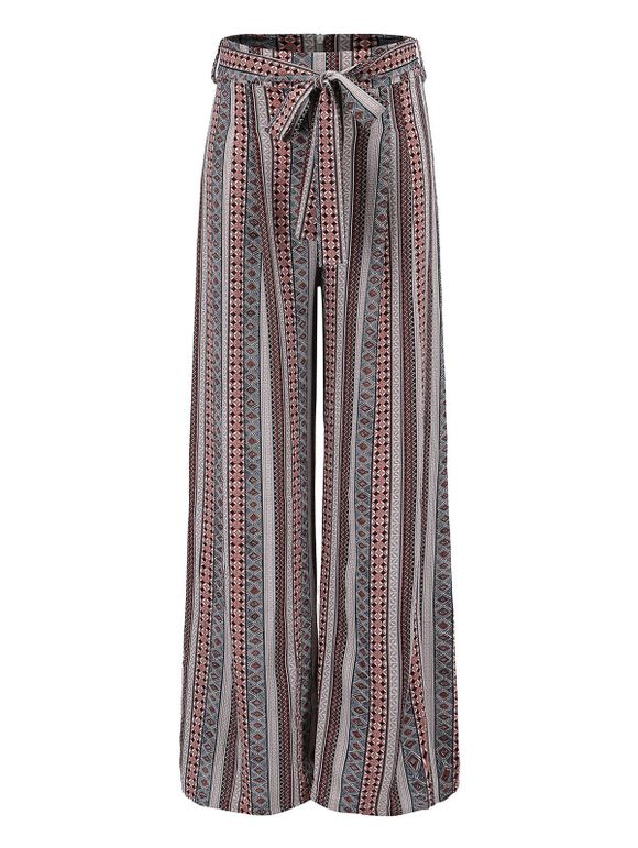 Bohemian pattern striped  wide leg pants - café XL