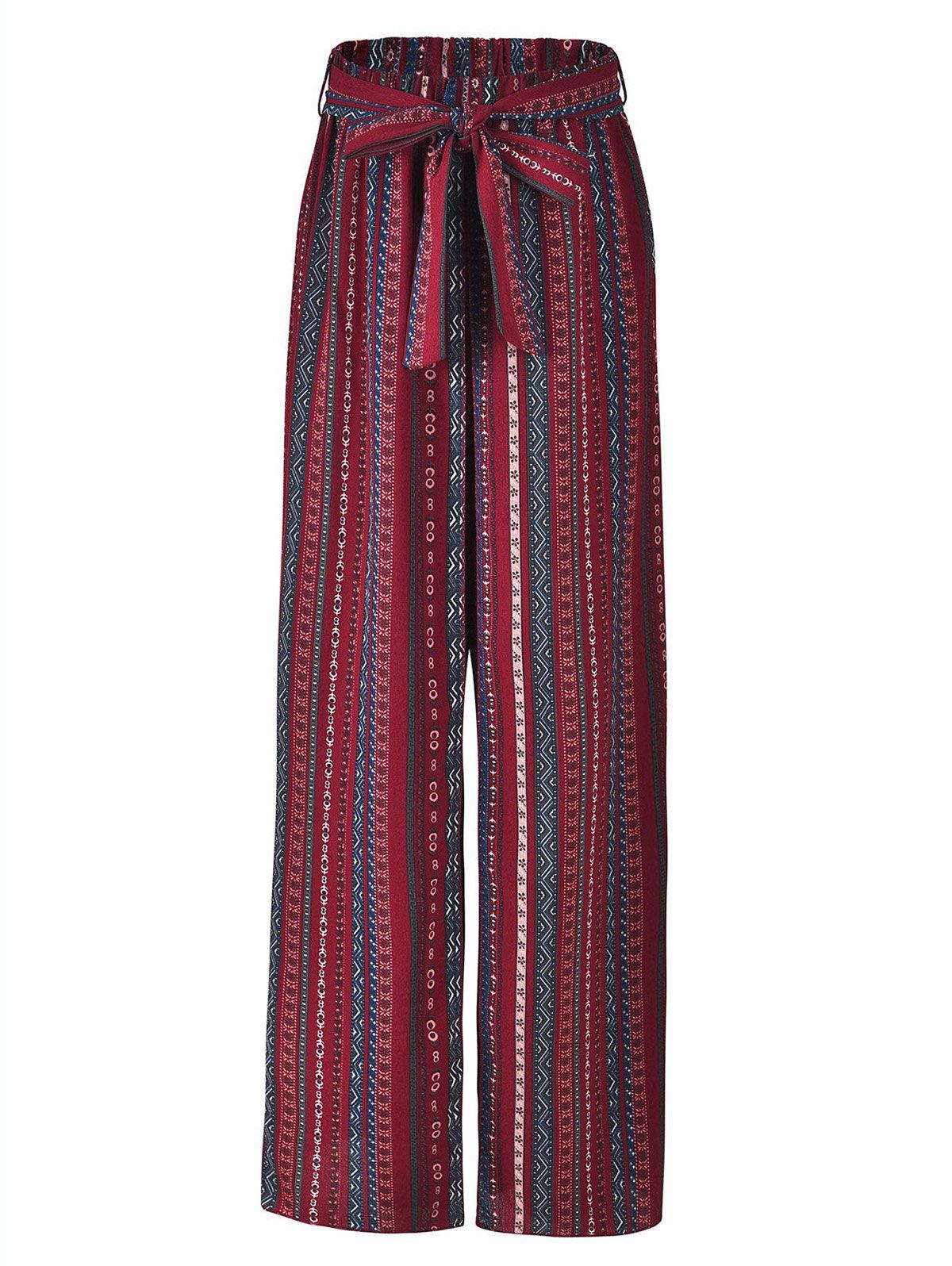 

colourful striped Bohemian Side Slit wide leg pants, Red