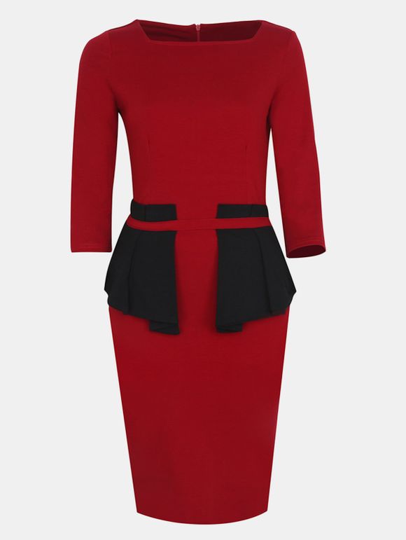 Women Fashion Round Neck 3/4 Sleeve Bodycon Dress - Rouge Lave S