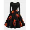 Vintage Print Patchwork Round Collar Long Sleeves Wide Dress - 003 2XL