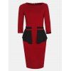 Women Fashion Round Neck 3/4 Sleeve Bodycon Dress - Rouge Lave S
