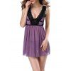 V-neck Sexy Perspective Sexy Babydoll Lingerie Nightdress - Pourpre S