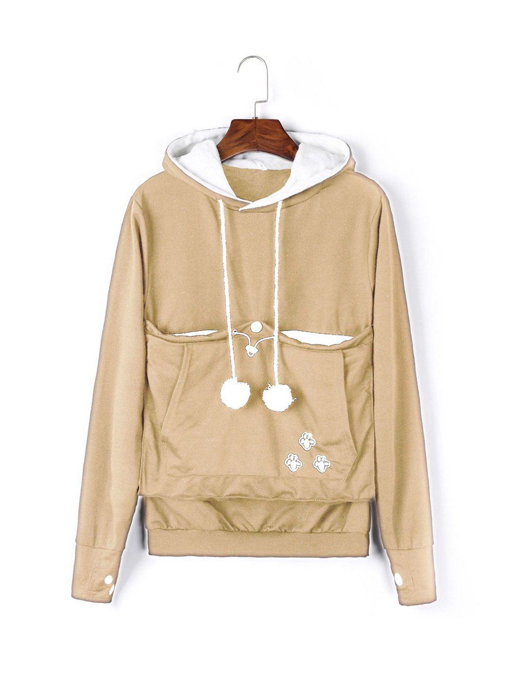

Casual Style Hoodie Animal Ear Long Sleeves Hooded, Apricot