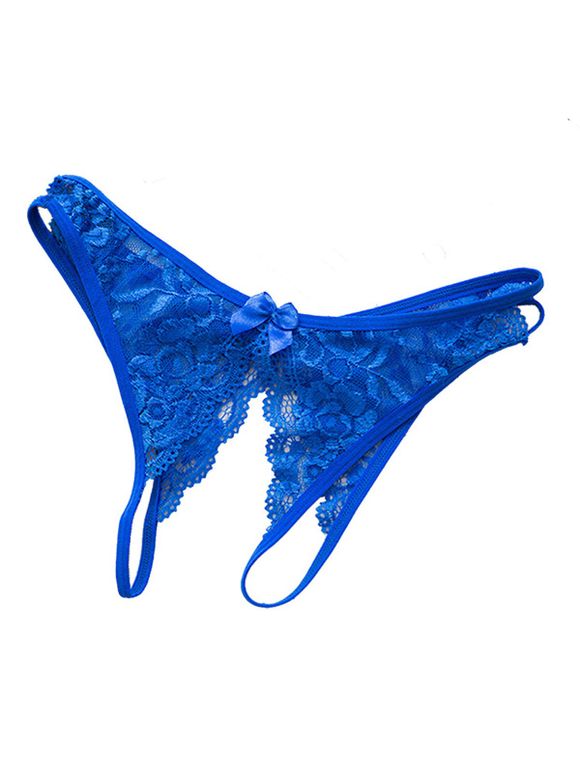 Sexy See Through Panties Crotch Transparent Temptation Lace T-pants Underwear - Bleu ONE SIZE
