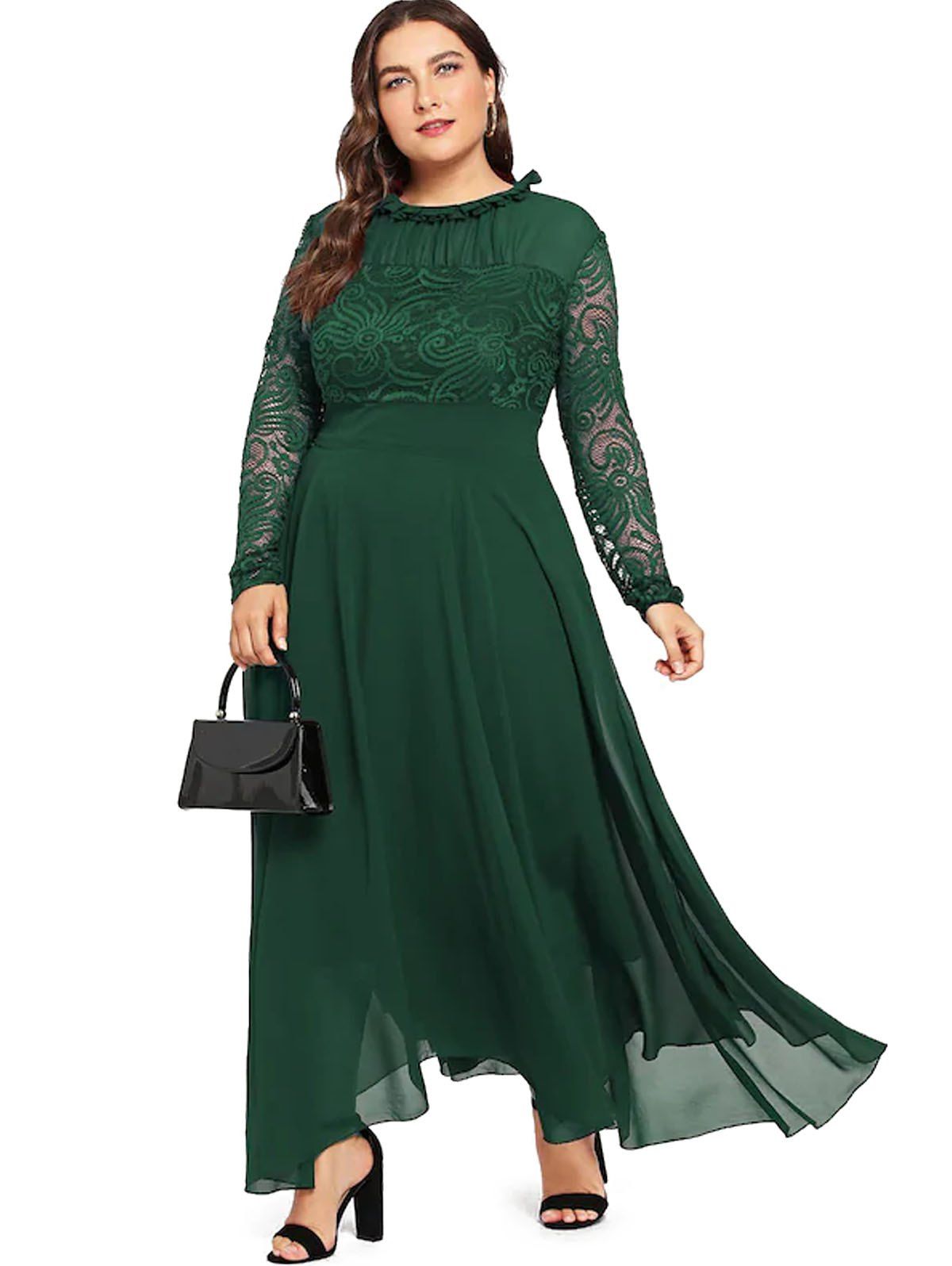

Plus Size Lace Stitching Chiffon Dress, Green