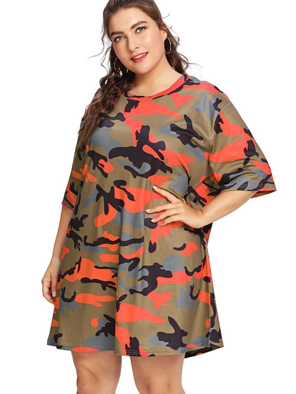 Plus Size Camouflage Casual Short Sleeve T-shirt - ACU Camouflage 5XL