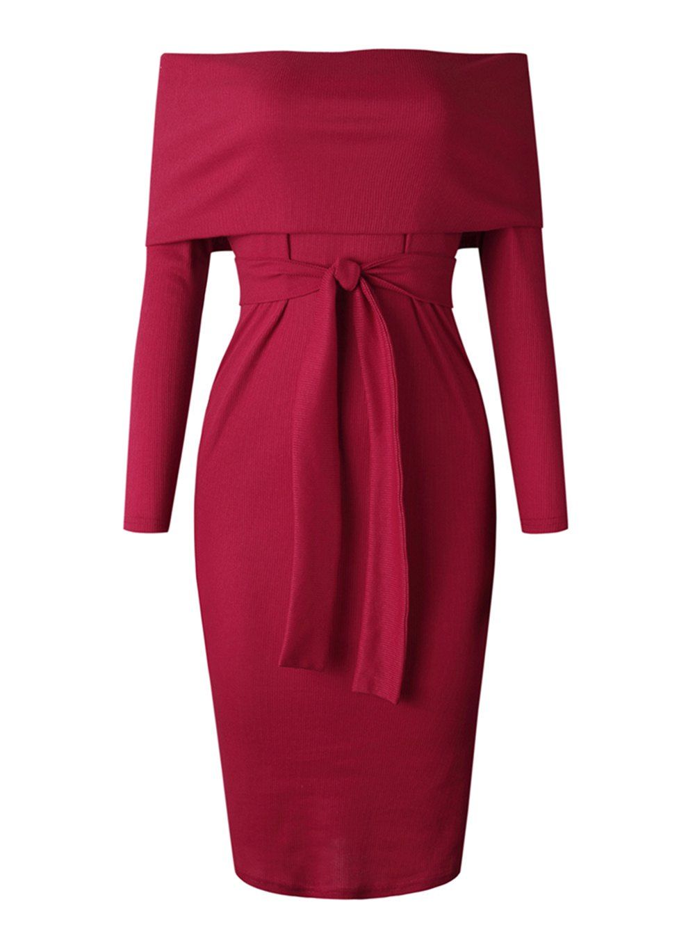 

Womens Sexy Long Sleeve Off Shoulder Knitted Sweater Dress, Red