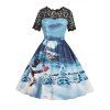 Hepburn Vintage Series Women Dress Spring And Summer Round Neck Christmas Printing Lace-stitching Design Sleeveless Corset Dress - Bleu 2XL