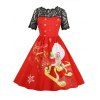 Hepburn Vintage Series Women Dress Spring And Summer Round Neck Christmas Printing Lace-stitching Design Sleeveless Corset Dress - Rouge 2XL