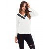 Womens  V-Neck Long-Sleeve  Knit Pullover Sweater - Blanc L
