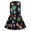 Christmas Printing Design Long Sleeve Belt Corset Dress - Vert XL