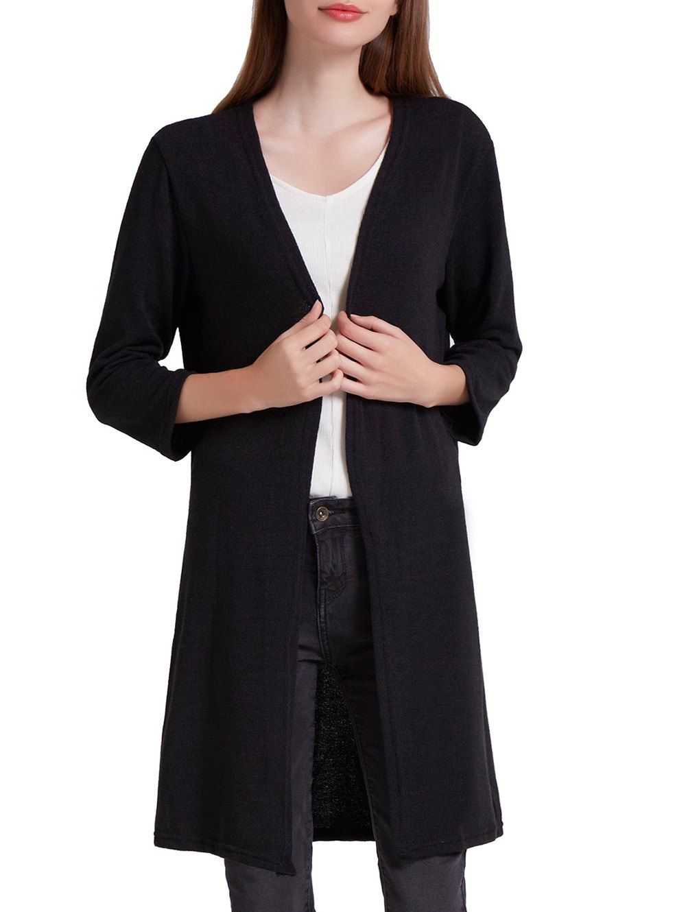 

Casual Long Sleeve Collarless Cardigan, Black