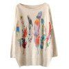 Colorful Feather Loose Printed Sweater - BEIGE ONE SIZE