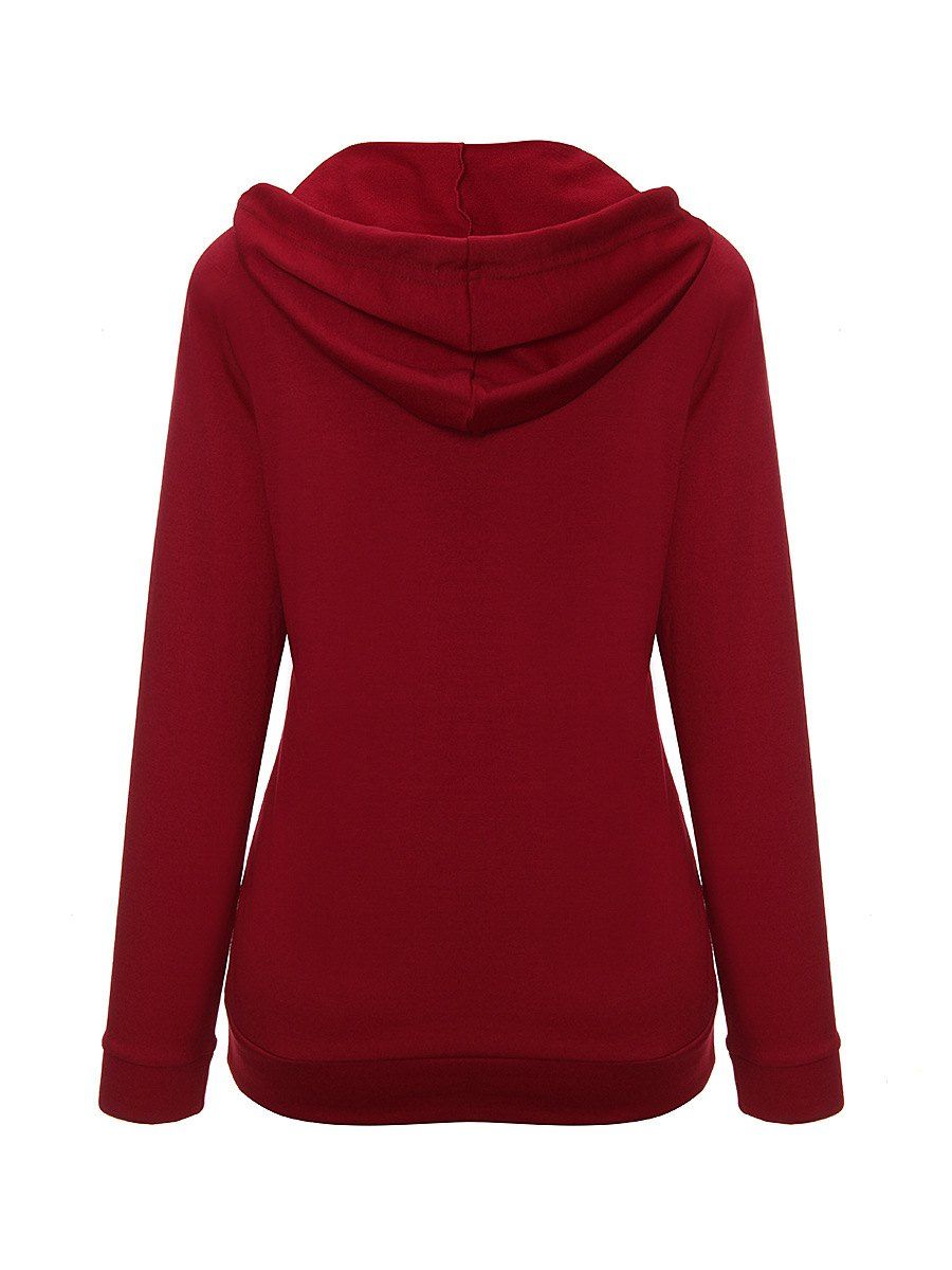 [33% OFF] 2021 V Neck Long Sleeve Casual Hoodie In RED WINE | DressLily