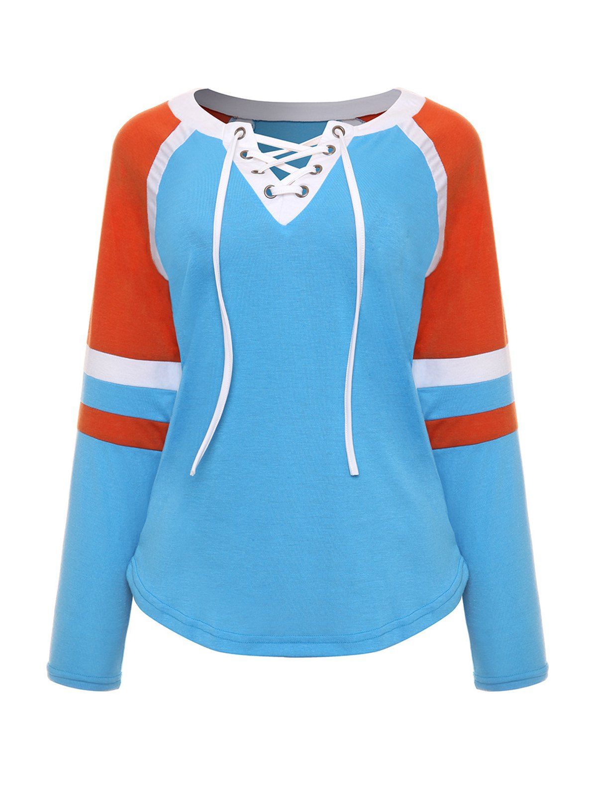 

Colored Splice Lace-up Tops, Deep sky blue