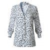 Women Fashion Long Sleeve Leopard Line Shirt Low Cut Tops - Blanc S